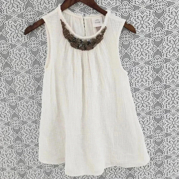 Knox Rose squint neck line raw hem gauze tank top M Cream - Picture 1 of 7
